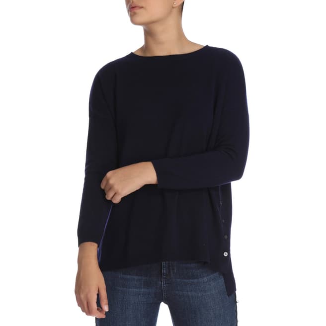 Cocoa Cashmere Navy Long Sleeve Button Detail Cashmere Jumper