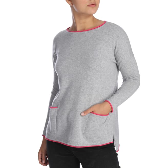 Cocoa Cashmere Grey/Pink Outline Detail Cashmere Jumper