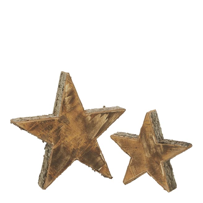 Tripar Set of 2 Natural Birch Wood Star Decor