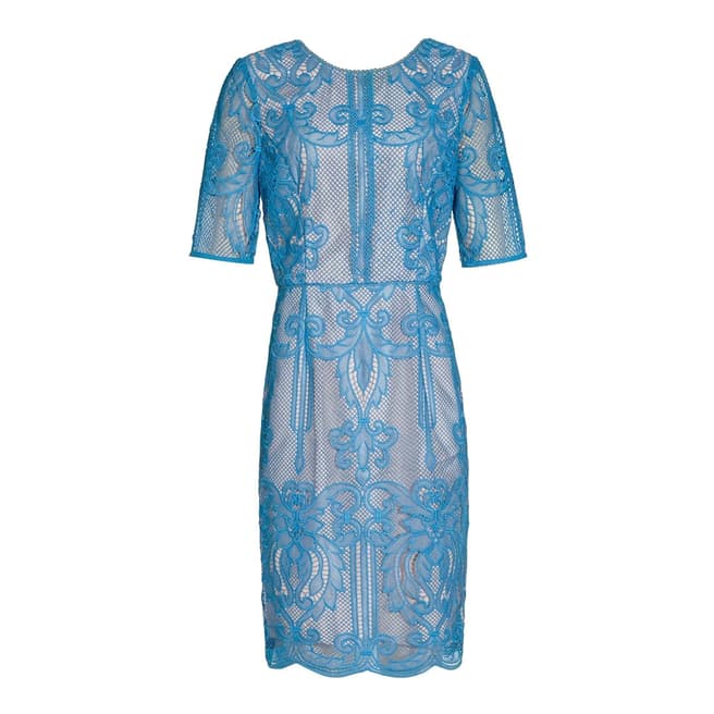 Reiss Blue Zola Lace Fitted Dress