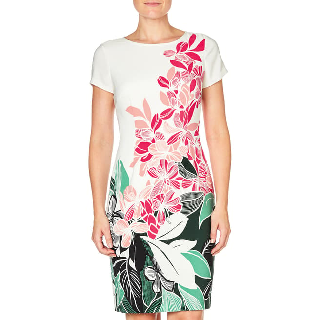 Adrianna Papell Pink/Green Printed Crepe Sheath Dress
