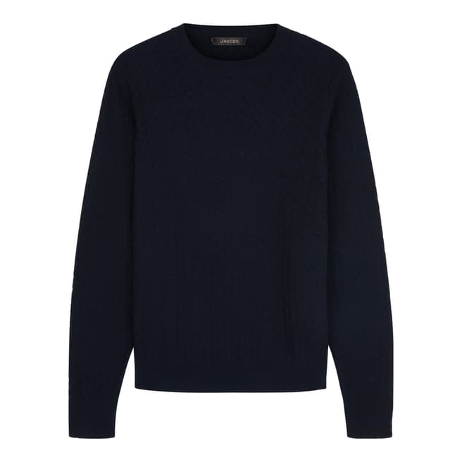 Jaeger Navy Cable Knit Cotton Jumper