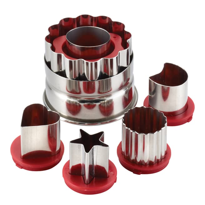 Cake Boss 6 Piece Red-Chrome Decorating Everyday Linzer Cutters Set