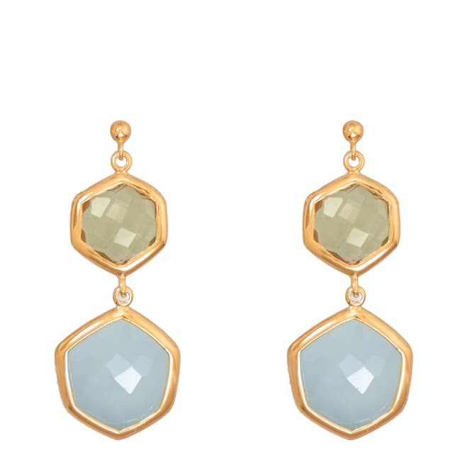 Liv Oliver Gold/Blue/Green Geometric Chalcedony Drop Earrings