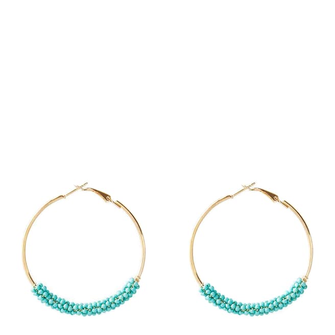 Chloe Collection by Liv Oliver Gold/Turquoise Bead Hoop Earrings