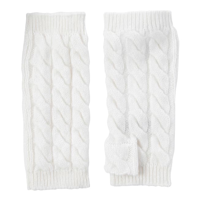  White Cashmere Cable Knit Short Wrist Warmers