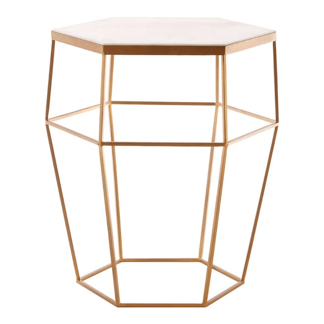 Fifty Five South White Marble/Gold Iron Shalimar Hexagonal Side Table