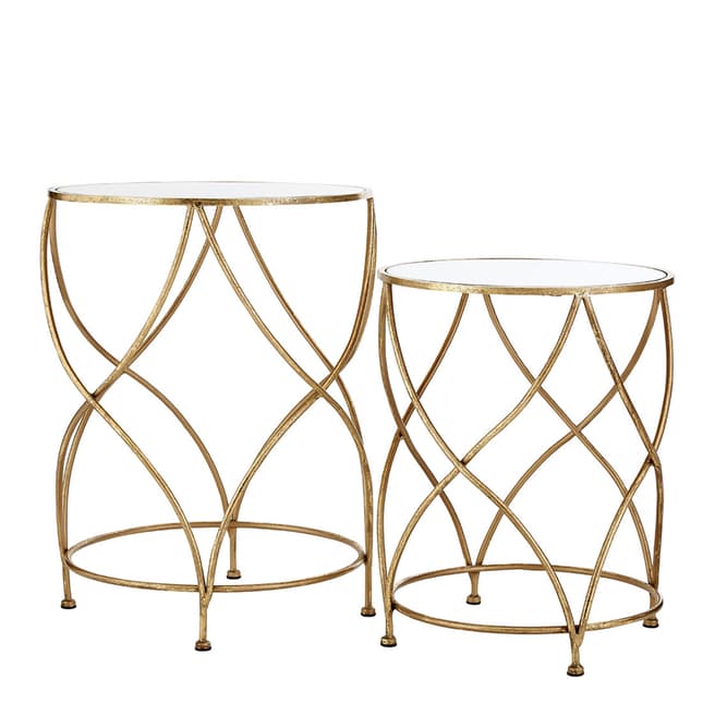 Fifty Five South Marcia Mirrored Top set of 2 Side Tables, Gold