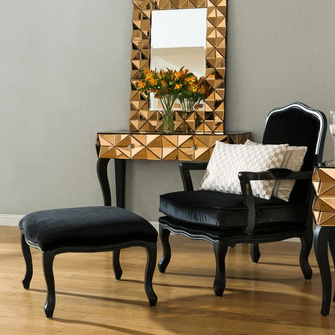 Fifty Five South Rococo Chair and Footstool, Black Velvet