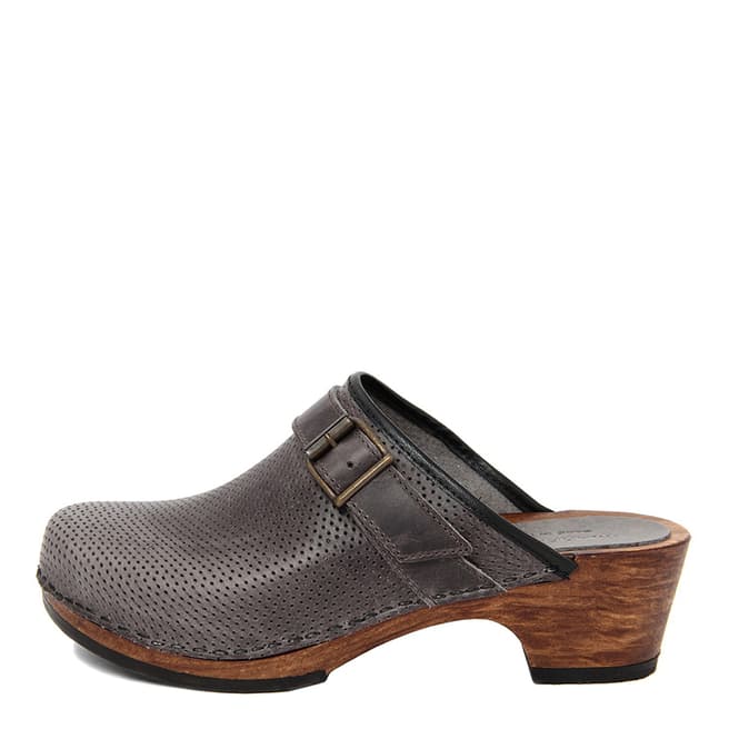Marradini Grey Perforated Leather Buckle Detail Clog