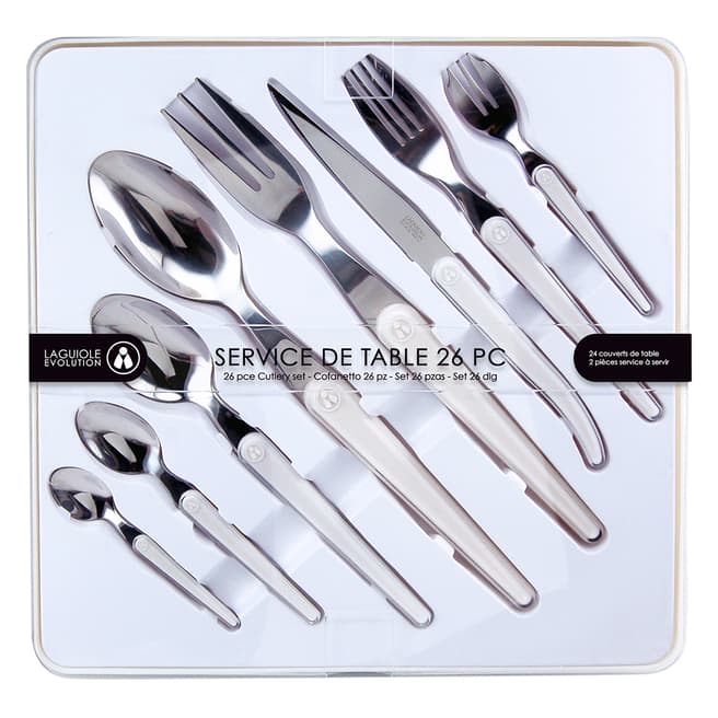 Laguiole 26 Piece Cutlery Set with Servers, White
