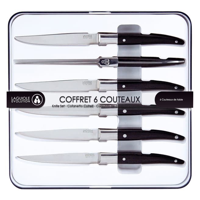Laguiole Set of 6 Knives,Stainless Steel with Black Logo Handles