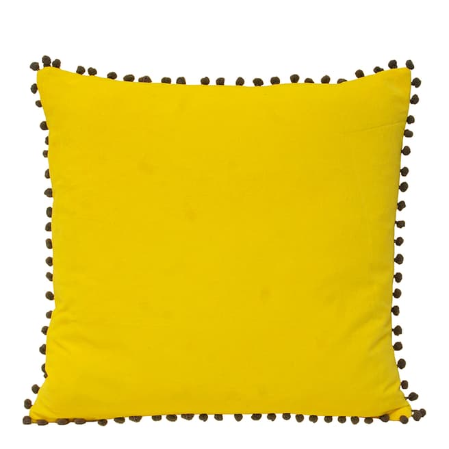 Riva Home Yellow/Grey Velvet Pompom Cushion, 45x45cm