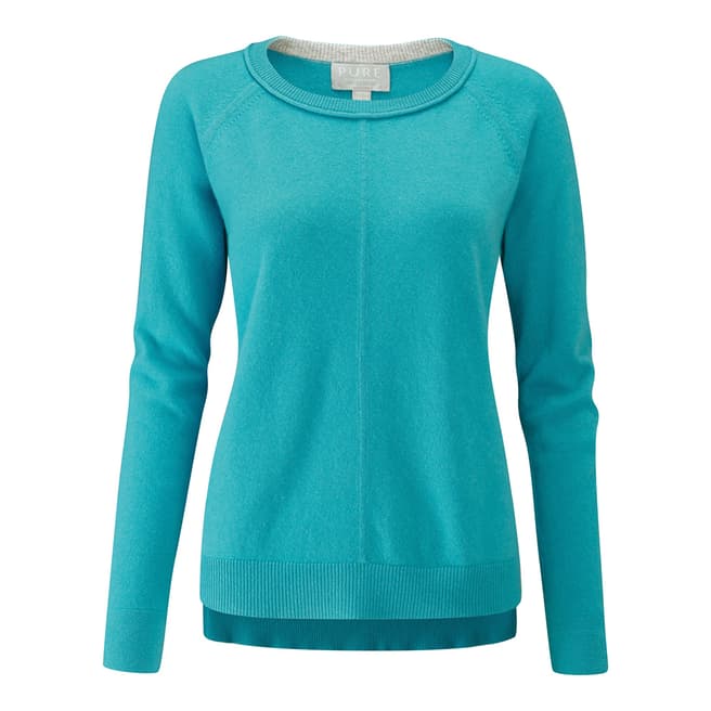 Pure Collection Turquoise Stepped Hem Cashmere Jumper