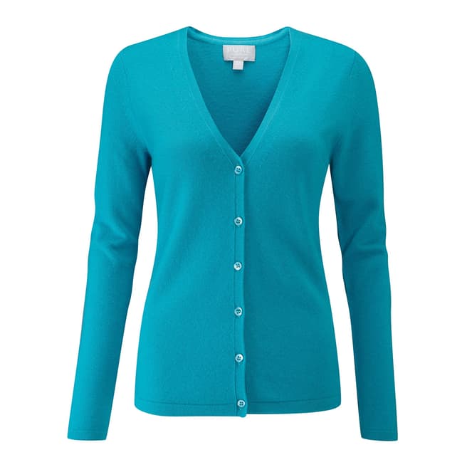 Pure Collection Dark Turquoise Cashmere V Neck Cardigan 