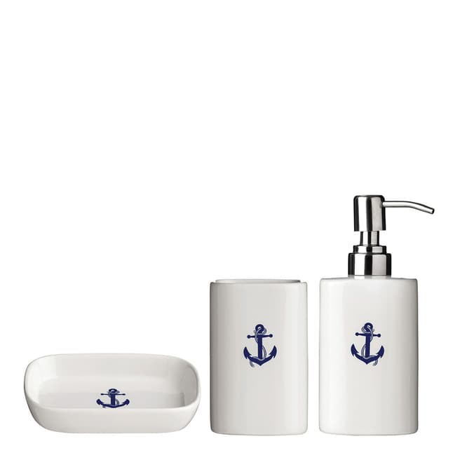 Premier Housewares 3 Piece Sailor Bathroom Set, White/Navy
