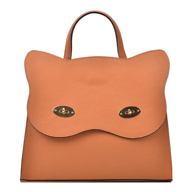 Renata Corsi Tan Leather Cat Top Handle Bag