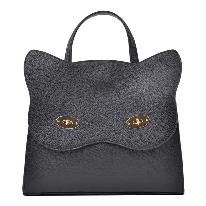 Renata Corsi Black Leather Cat Top Handle Bag