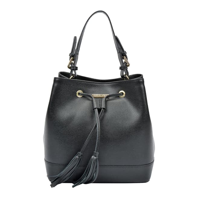 Renata Corsi Black Leather Bucket Tote Handle Bag