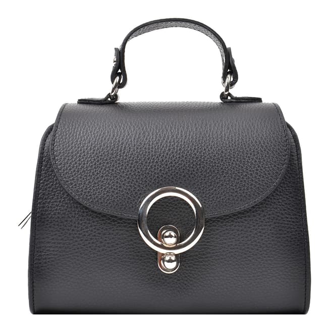 Renata Corsi Black Leather Flap Over Top Handle Bag