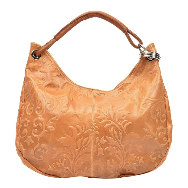 Renata Corsi Tan Leather Floral Print Shoulder Bag