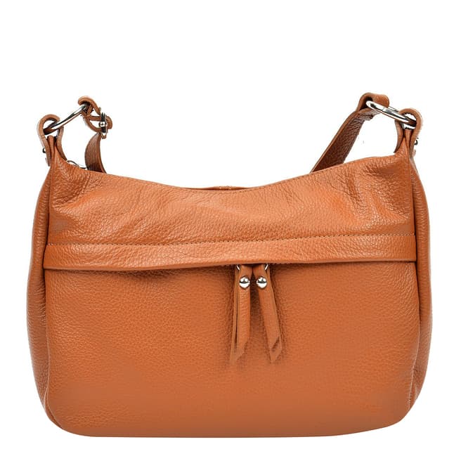 Renata Corsi Tan Leather Zip Front Shoulder Bag
