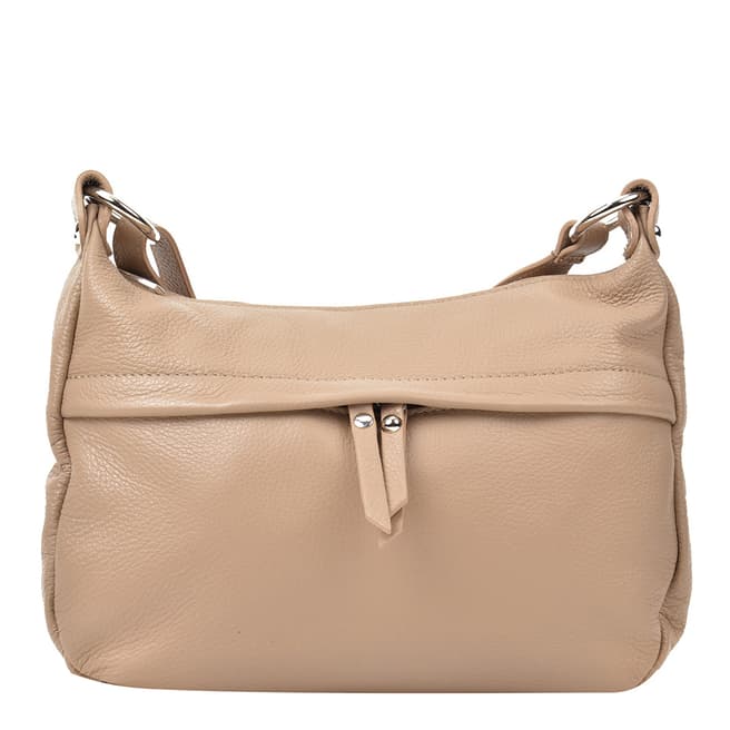 Renata Corsi Nude Leather Zip Front Shoulder Bag