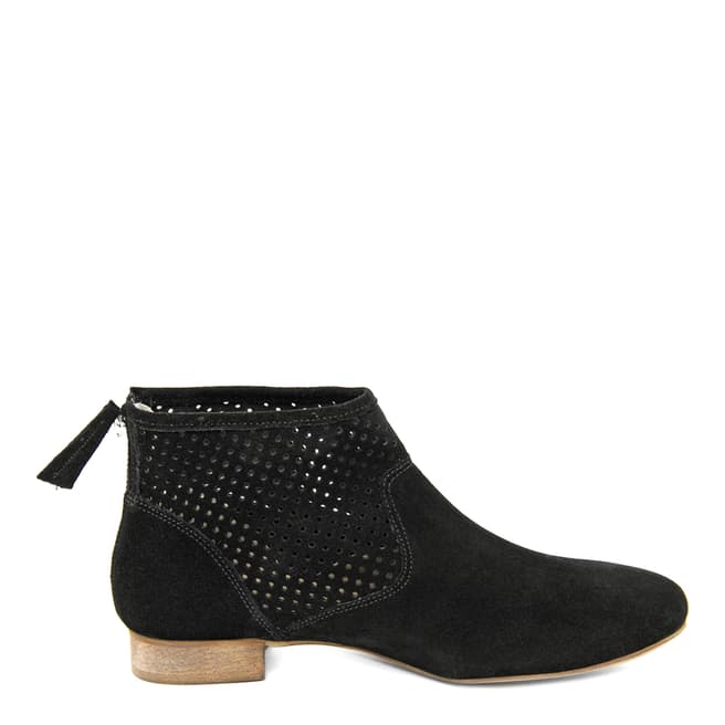 Eye Black  Suede Perforated Panel Ankle Boot
