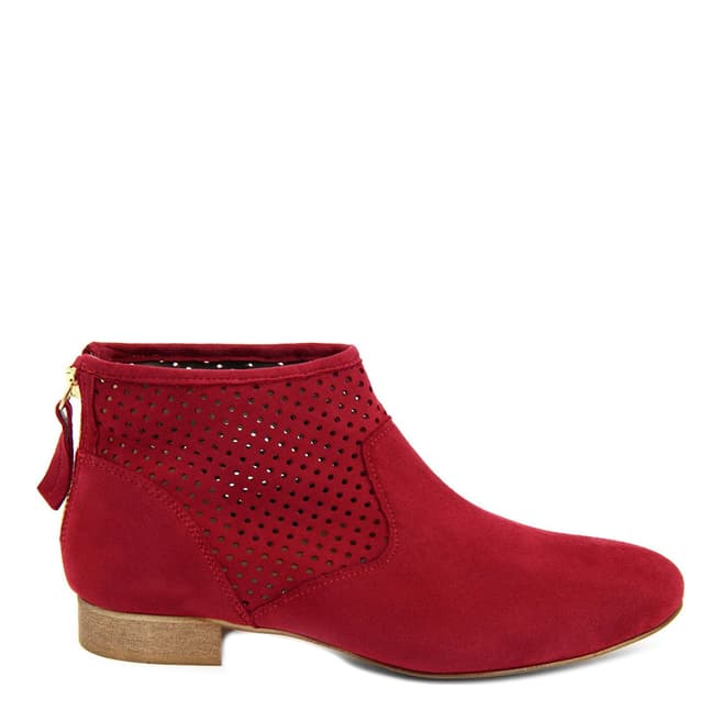 Eye Red Suede Perforated Panel Ankle Boot