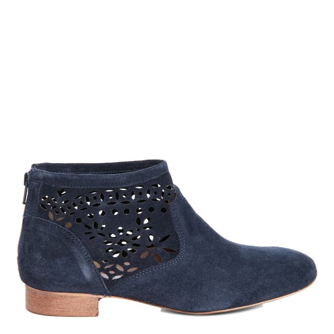 Eye Navy Suede Floral Cut Out Ankle Boot