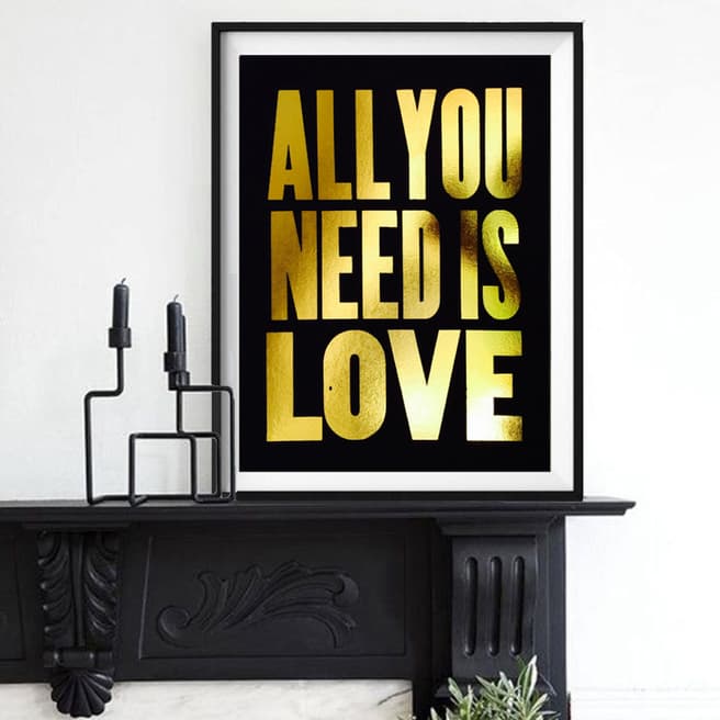 Hoxton Art House All You Need Is Love, Gold Leaf Paper Print, 30x42cm