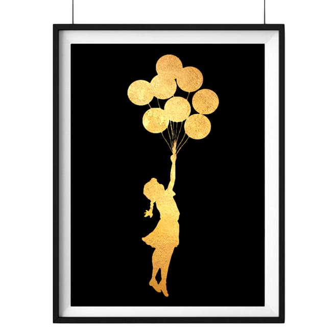 Hoxton Art House Balloon Girl Two, Gold Leaf Paper Print, 30x42cm