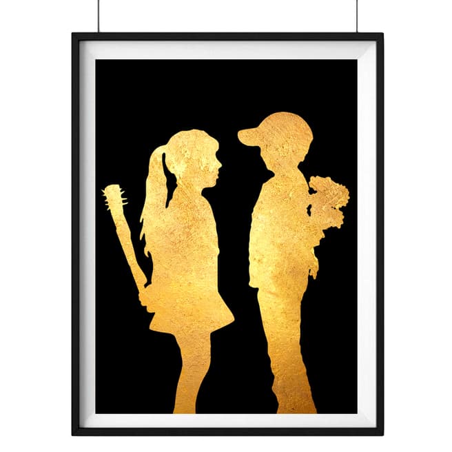Hoxton Art House Girl & Boy, Gold Leaf Paper Print, 30x42cm