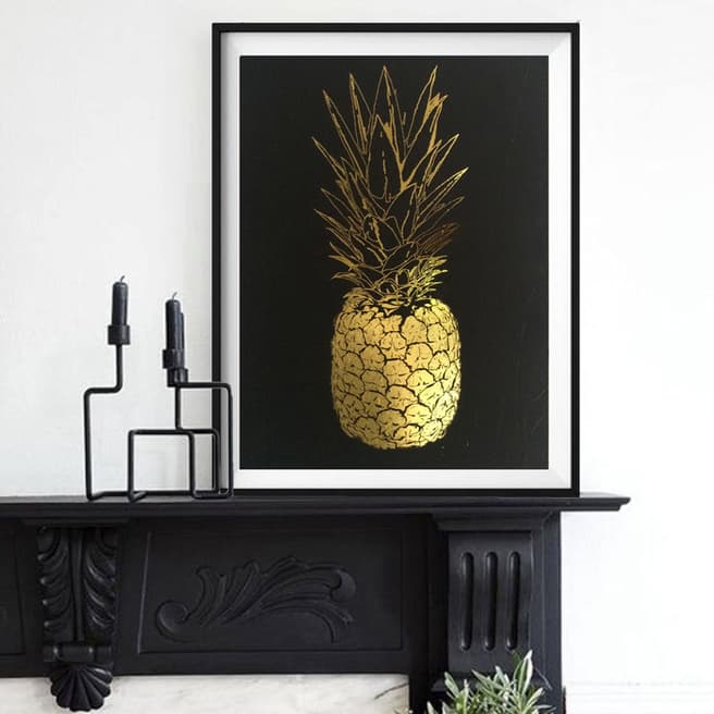 Hoxton Art House Golden Bottom Pineapple, Gold Leaf Paper Print, 30x42cm