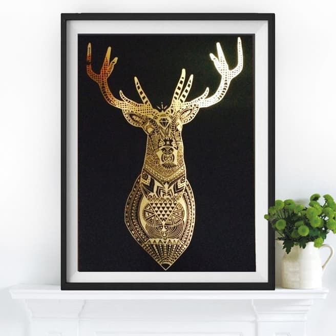 Hoxton Art House Golden Deer, Gold Leaf Paper Print, 30x42cm