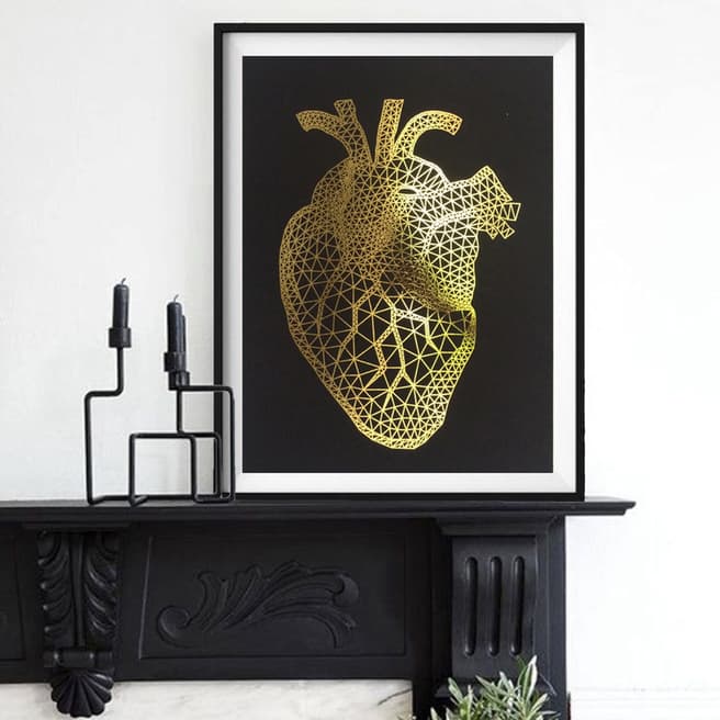 Hoxton Art House Golden Heart, Gold Leaf Paper Print, 30x42cm