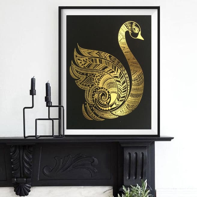 Hoxton Art House Golden Swan, Gold Leaf Paper Print, 30x42cm