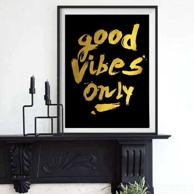 Hoxton Art House Good Vibes Only, Gold Leaf Paper Print, 30x42cm