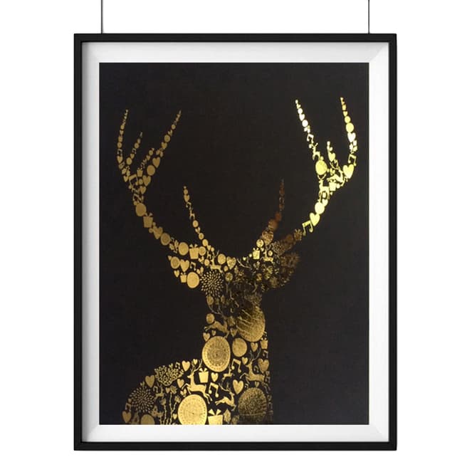 Hoxton Art House Love Stag, Gold Leaf Paper Print, 30x42cm
