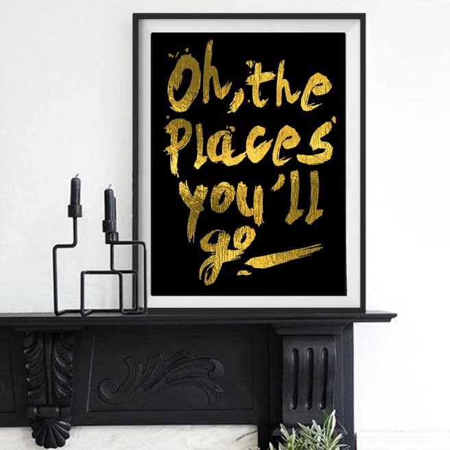 Hoxton Art House Oh The Places You'll Go, Gold Leaf Paper Print, 30x42cm