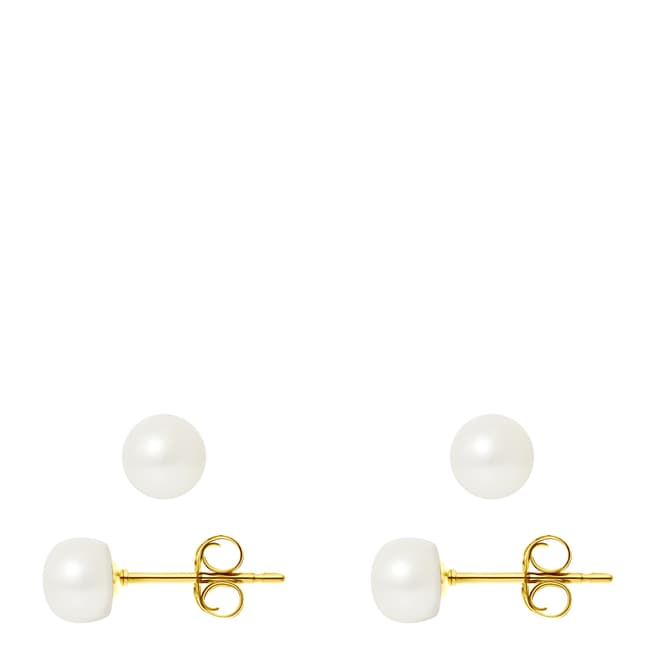 Mitzuko Natural White Yellow Gold Freshwater Pearl Earrings