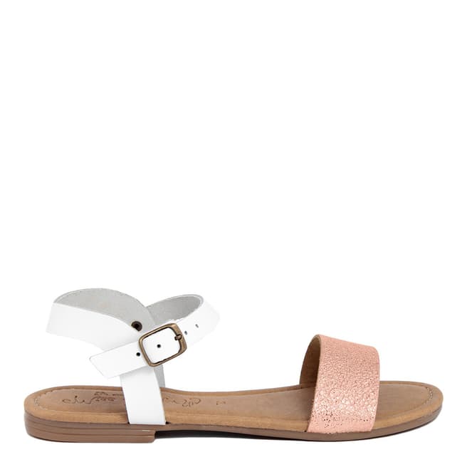 Miss Butterfly Contrast Metallic Rose Gold And White Leather Sandal