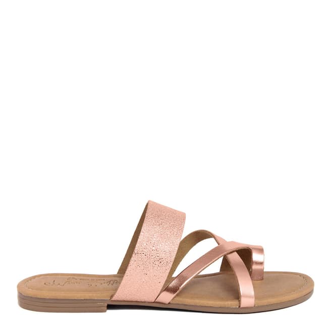 Miss Butterfly Metallic Cracked Rose Gold Leather Multi Strap Slide