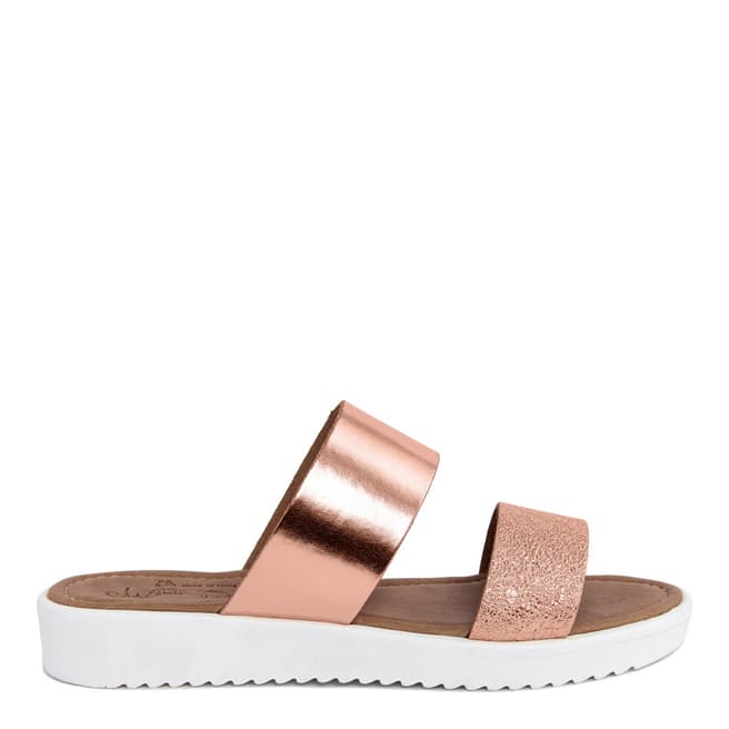 Miss Butterfly Rose Gold Cracked Leather Double Strap Slide