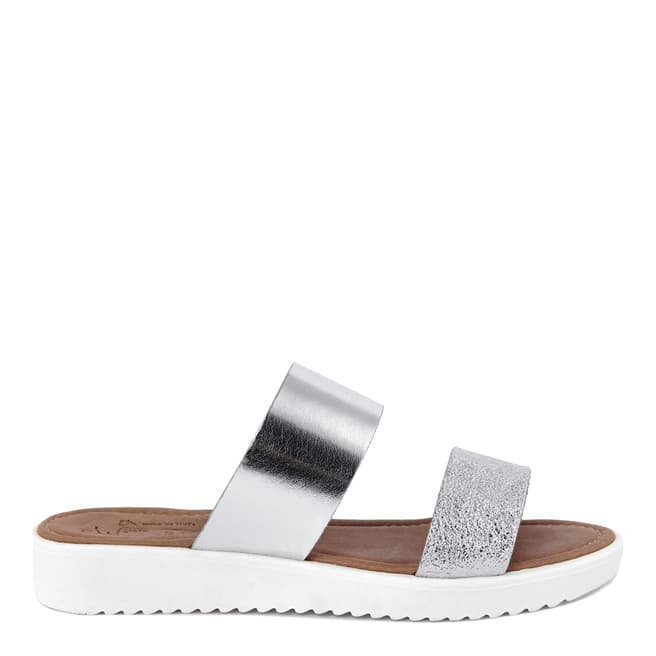 Miss Butterfly Silver Cracked Leather Double Strap Slide
