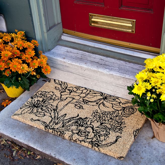 Entryways Ink Bouquet Handwoven Coconut Fiber Doormat