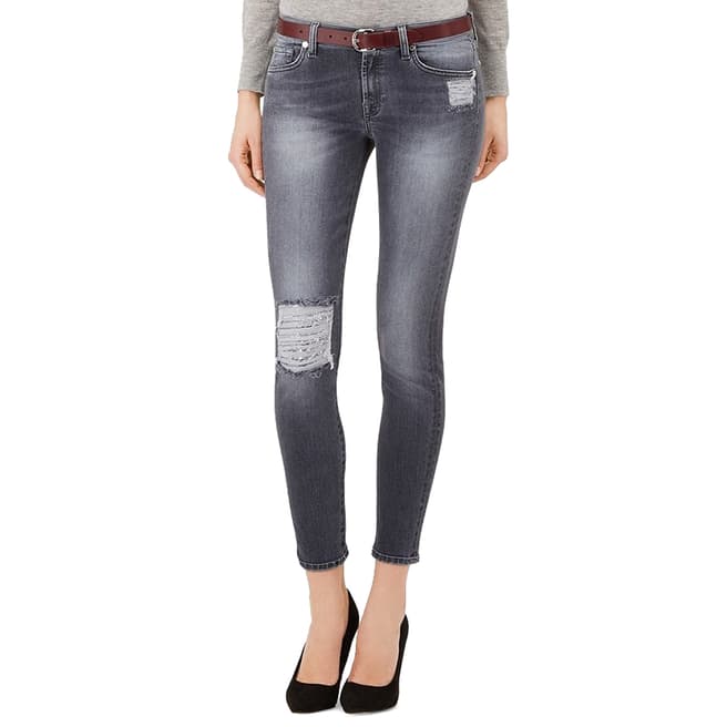 7 For All Mankind Grey Sequins The Skinny Crop Stretch Jeans