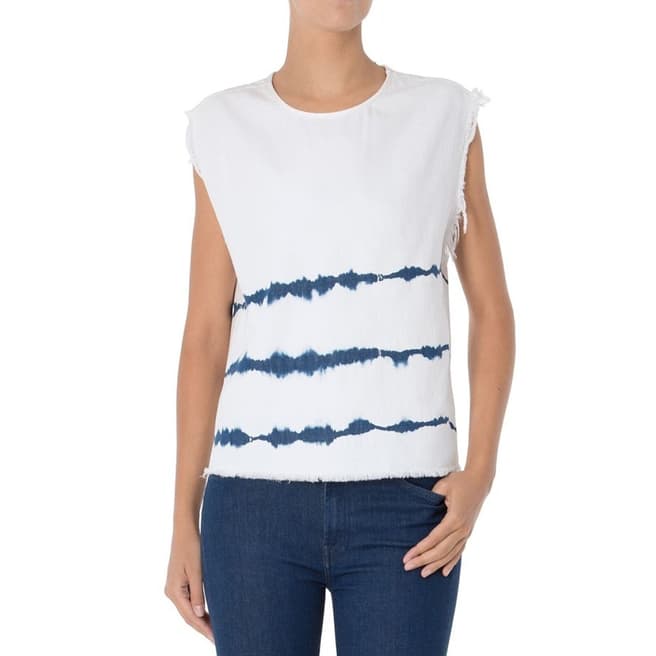7 For All Mankind White/Blue Surfer Tie Dye Cotton Top