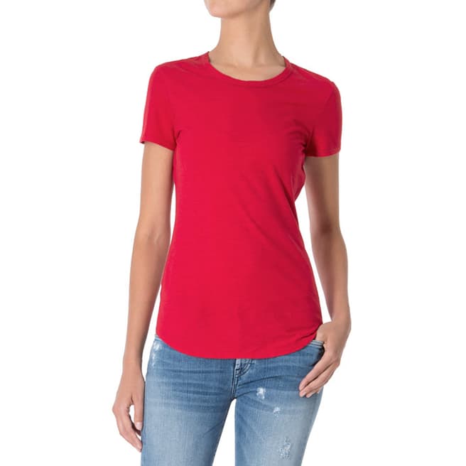 7 For All Mankind Red Round Neck Cotton T Shirt