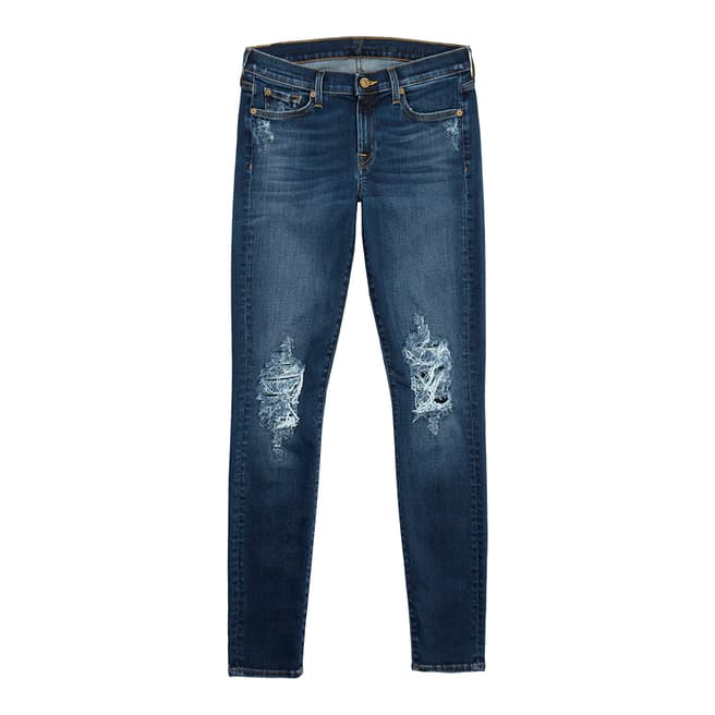 7 For All Mankind Distressed Blue The Skinny Stretch Jeans